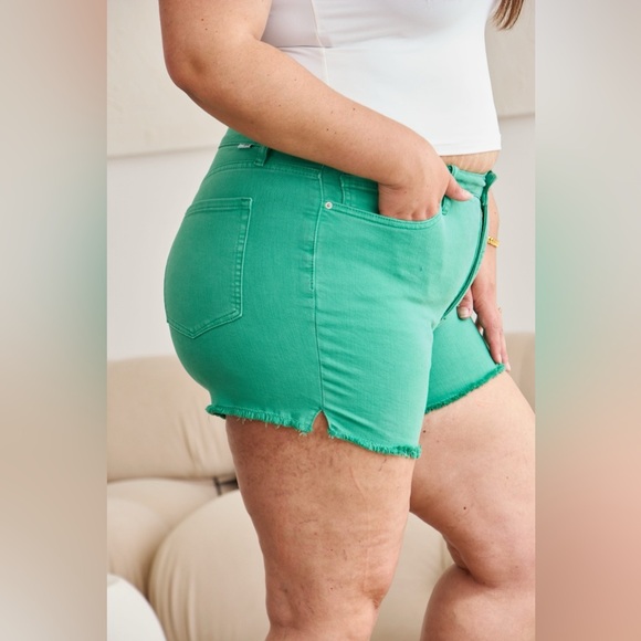 RFM Tummy Control High Waist Raw Hem Denim Shorts - Picture 15 of 15